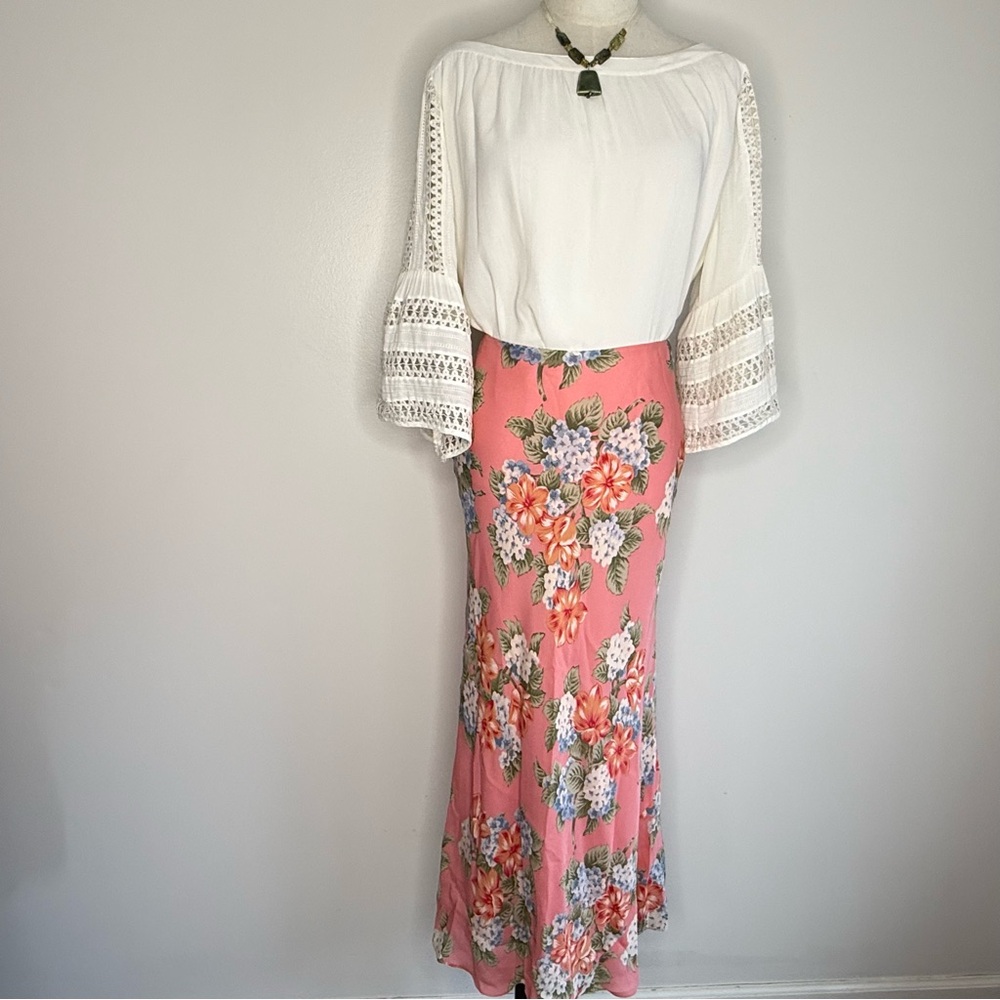 Silk Pink Floral Maxi Skirt